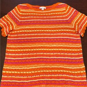 Belle Boho Kim Gravel M woman’s Bright Orange & Pink Striped Knit Top